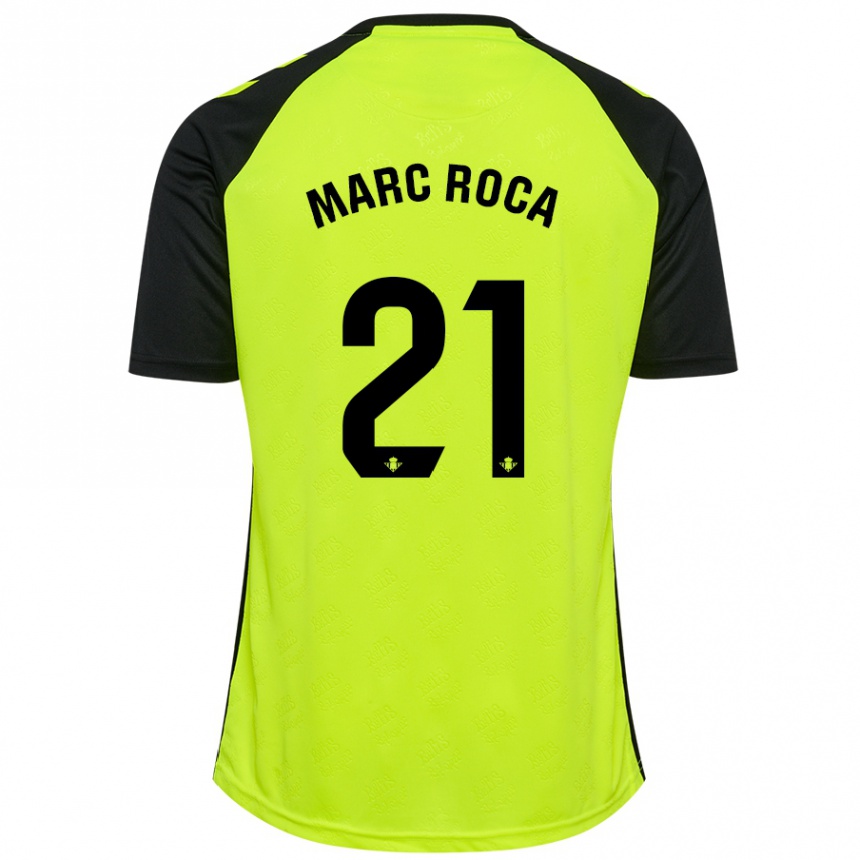 Kinder Fußball Marc Roca #21 Fluoreszierendes Gelb Schwarz Auswärtstrikot Trikot 2024/25 T-Shirt Luxemburg