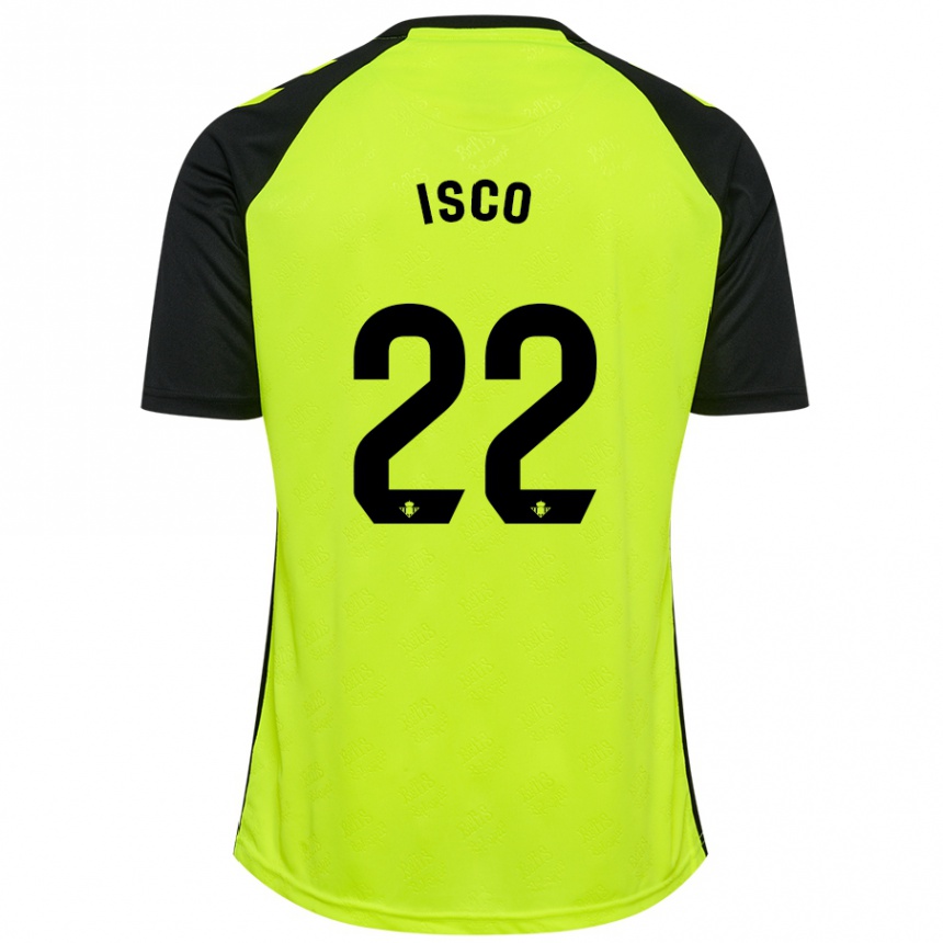 Kinder Fußball Isco #22 Fluoreszierendes Gelb Schwarz Auswärtstrikot Trikot 2024/25 T-Shirt Luxemburg