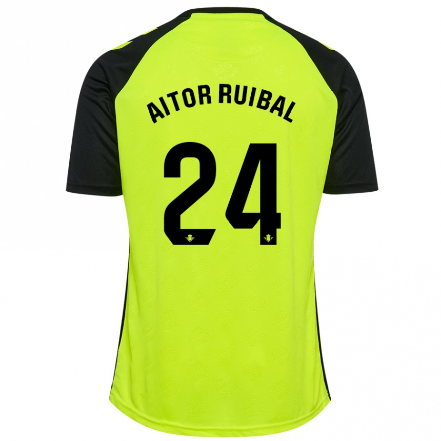 Kinder Fußball Aitor Ruibal #24 Fluoreszierendes Gelb Schwarz Auswärtstrikot Trikot 2024/25 T-Shirt Luxemburg