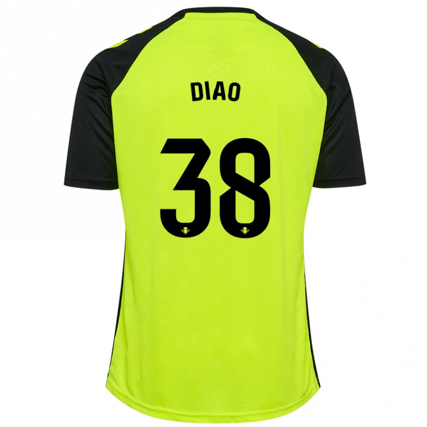 Kinder Fußball Assane Diao #38 Fluoreszierendes Gelb Schwarz Auswärtstrikot Trikot 2024/25 T-Shirt Luxemburg