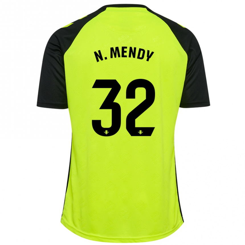 Kinder Fußball Nobel Mendy #32 Fluoreszierendes Gelb Schwarz Auswärtstrikot Trikot 2024/25 T-Shirt Luxemburg