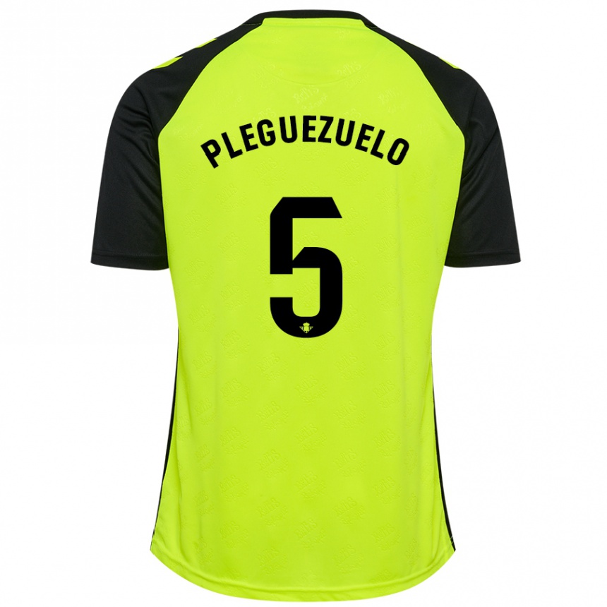 Kinder Fußball Xavi Pleguezuelo #5 Fluoreszierendes Gelb Schwarz Auswärtstrikot Trikot 2024/25 T-Shirt Luxemburg