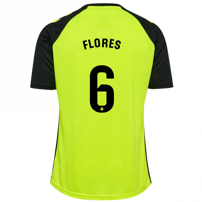 Kinder Fußball Mateo Flores #6 Fluoreszierendes Gelb Schwarz Auswärtstrikot Trikot 2024/25 T-Shirt Luxemburg