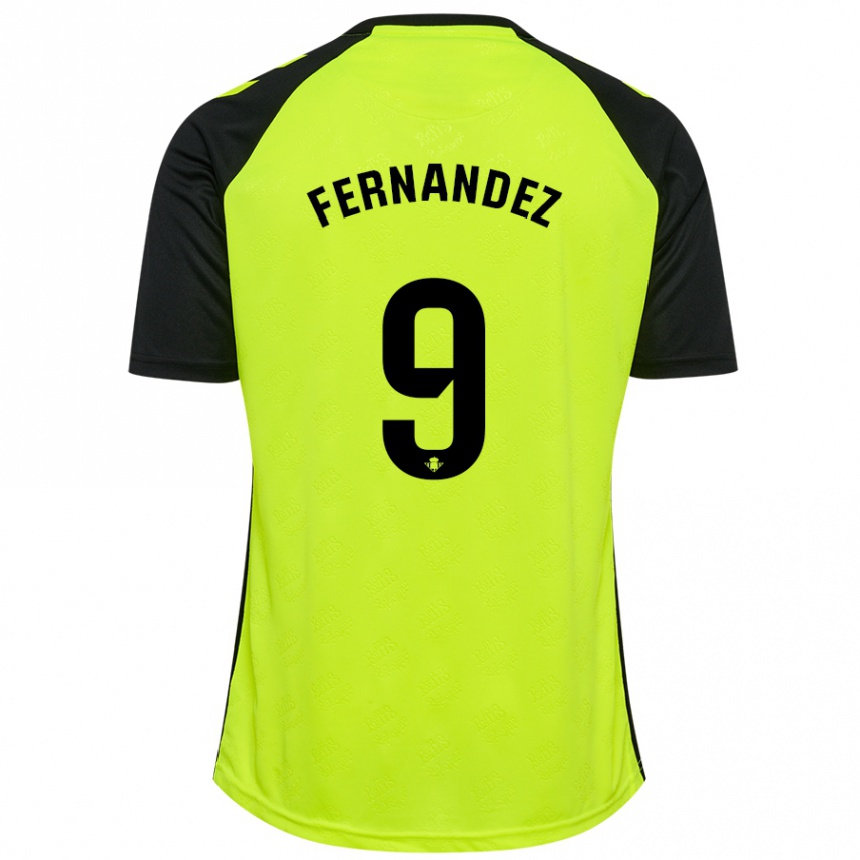 Kinder Fußball Marcos Fernández #9 Fluoreszierendes Gelb Schwarz Auswärtstrikot Trikot 2024/25 T-Shirt Luxemburg