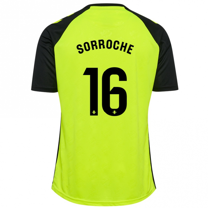 Kinder Fußball Ginés Sorroche #16 Fluoreszierendes Gelb Schwarz Auswärtstrikot Trikot 2024/25 T-Shirt Luxemburg