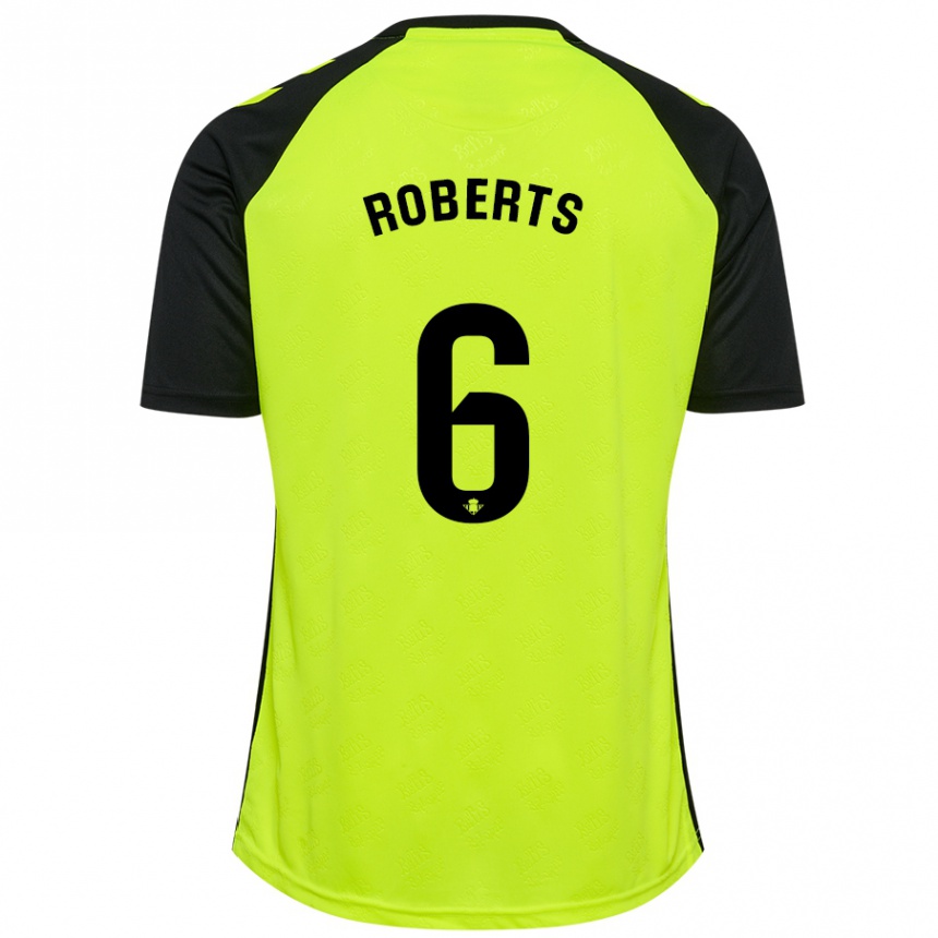 Kinder Fußball Rhiannon Roberts #6 Fluoreszierendes Gelb Schwarz Auswärtstrikot Trikot 2024/25 T-Shirt Luxemburg