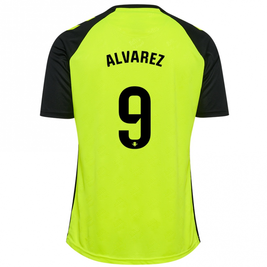 Kinder Fußball Carmen Álvarez Sánchez #9 Fluoreszierendes Gelb Schwarz Auswärtstrikot Trikot 2024/25 T-Shirt Luxemburg