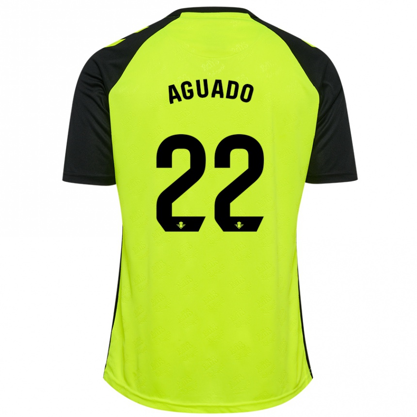 Kinder Fußball Julia Aguado Fernández #22 Fluoreszierendes Gelb Schwarz Auswärtstrikot Trikot 2024/25 T-Shirt Luxemburg