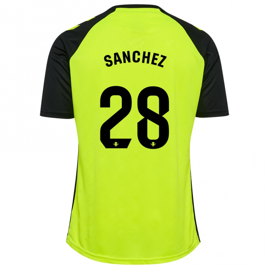 Kinder Fußball Marina Sánchez #28 Fluoreszierendes Gelb Schwarz Auswärtstrikot Trikot 2024/25 T-Shirt Luxemburg