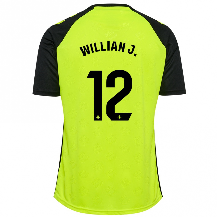 Kinder Fußball Willian José #12 Fluoreszierendes Gelb Schwarz Auswärtstrikot Trikot 2024/25 T-Shirt Luxemburg