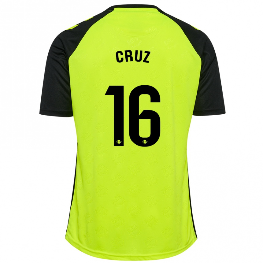 Kinder Fußball Juan Cruz #16 Fluoreszierendes Gelb Schwarz Auswärtstrikot Trikot 2024/25 T-Shirt Luxemburg