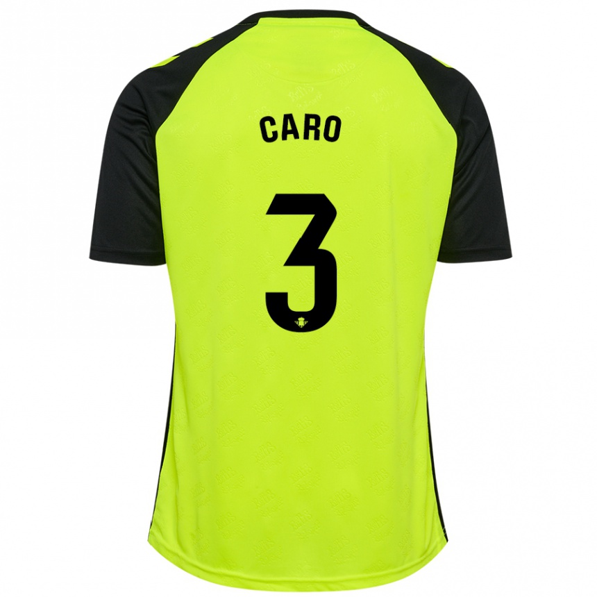 Kinder Fußball Andrés Caro #3 Fluoreszierendes Gelb Schwarz Auswärtstrikot Trikot 2024/25 T-Shirt Luxemburg