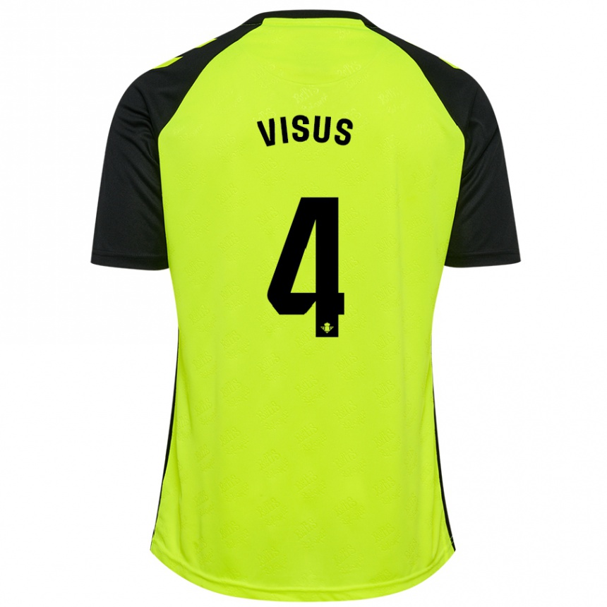 Kinder Fußball Ricardo Visus #4 Fluoreszierendes Gelb Schwarz Auswärtstrikot Trikot 2024/25 T-Shirt Luxemburg