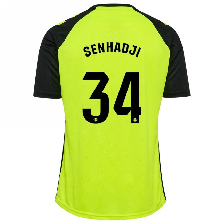 Kinder Fußball Yanis Senhadji #34 Fluoreszierendes Gelb Schwarz Auswärtstrikot Trikot 2024/25 T-Shirt Luxemburg