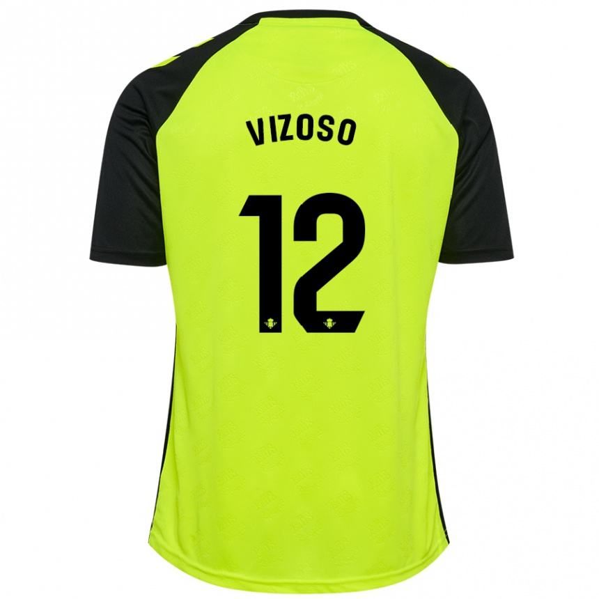 Kinder Fußball Paula Vizoso Prieto #12 Fluoreszierendes Gelb Schwarz Auswärtstrikot Trikot 2024/25 T-Shirt Luxemburg