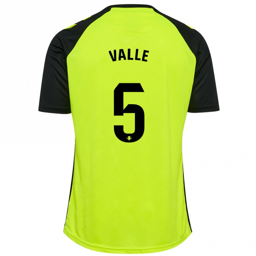 Kinder Fußball María Valle López #5 Fluoreszierendes Gelb Schwarz Auswärtstrikot Trikot 2024/25 T-Shirt Luxemburg