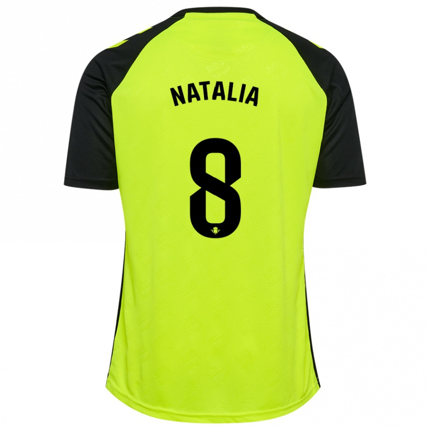 Kinder Fußball Natalia Montilla Martinez #8 Fluoreszierendes Gelb Schwarz Auswärtstrikot Trikot 2024/25 T-Shirt Luxemburg