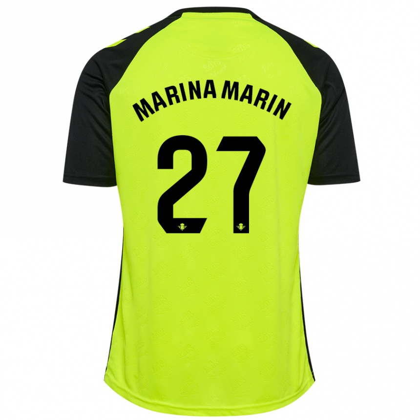 Kinder Fußball Marina Marín #27 Fluoreszierendes Gelb Schwarz Auswärtstrikot Trikot 2024/25 T-Shirt Luxemburg