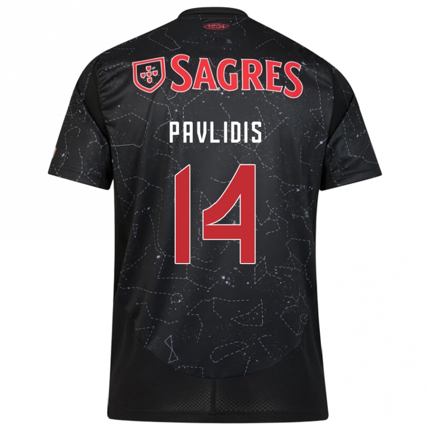 Kinder Fußball Vangelis Pavlidis #14 Schwarz Rot Auswärtstrikot Trikot 2024/25 T-Shirt Luxemburg