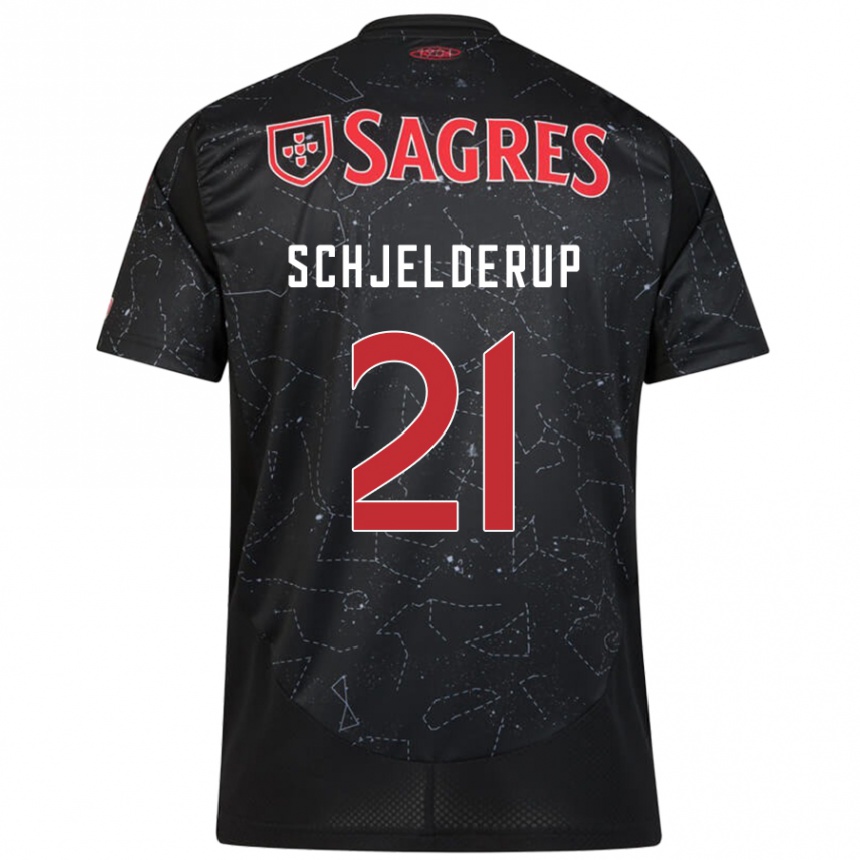 Kinder Fußball Andreas Schjelderup #21 Schwarz Rot Auswärtstrikot Trikot 2024/25 T-Shirt Luxemburg