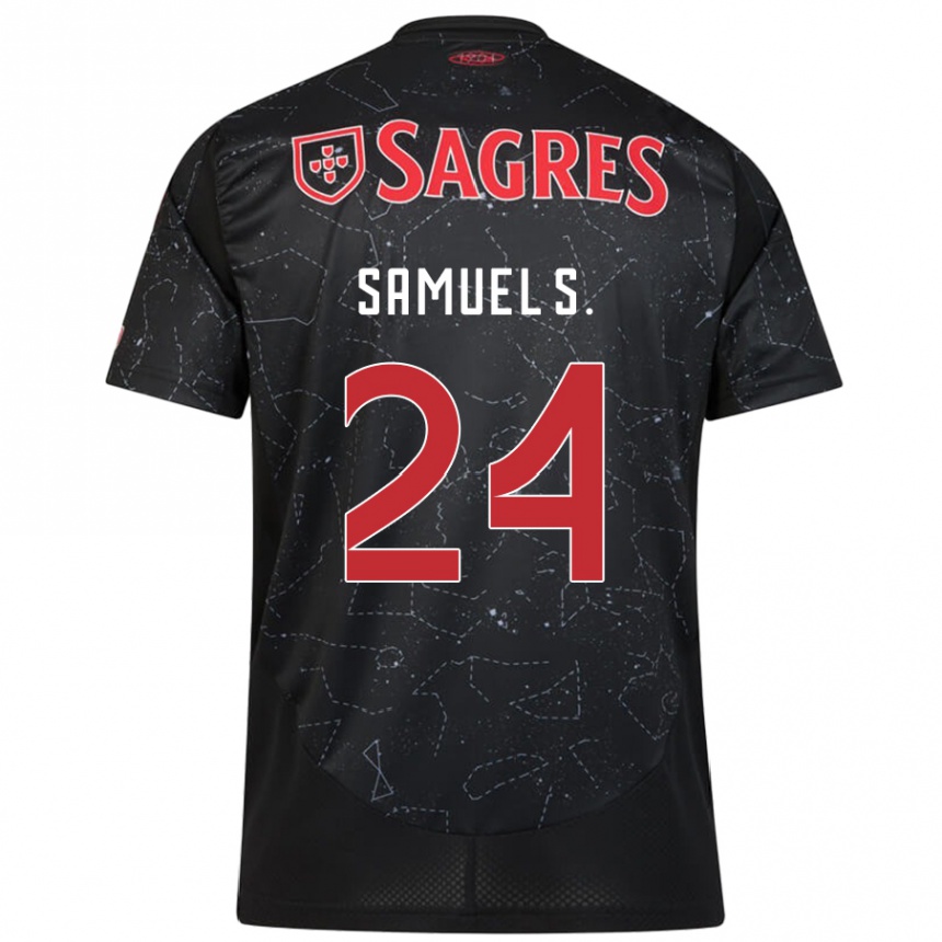 Kinder Fußball Samuel Soares #24 Schwarz Rot Auswärtstrikot Trikot 2024/25 T-Shirt Luxemburg