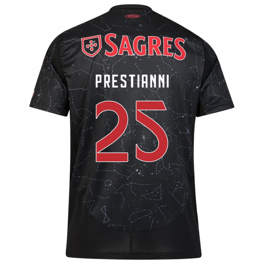 Kinder Fußball Gianluca Prestianni #25 Schwarz Rot Auswärtstrikot Trikot 2024/25 T-Shirt Luxemburg