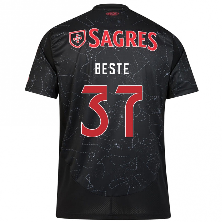 Kinder Fußball Jan-Niklas Beste #37 Schwarz Rot Auswärtstrikot Trikot 2024/25 T-Shirt Luxemburg