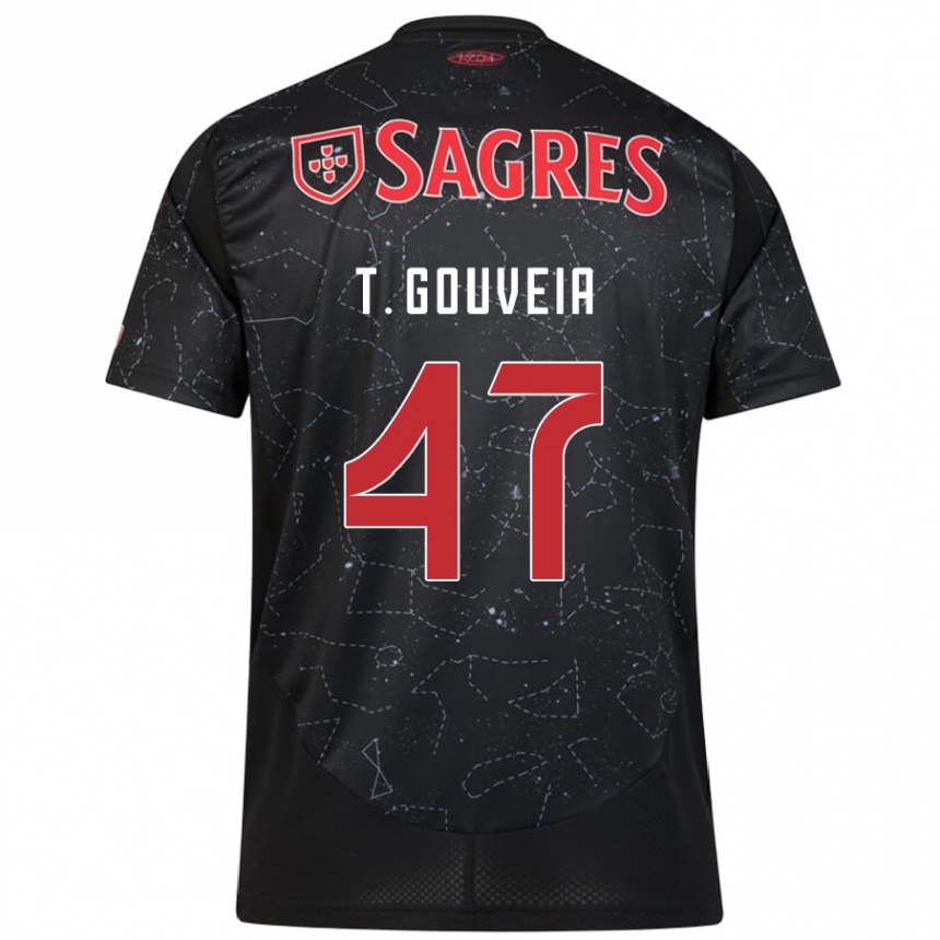 Kinder Fußball Tiago Gouveia #47 Schwarz Rot Auswärtstrikot Trikot 2024/25 T-Shirt Luxemburg