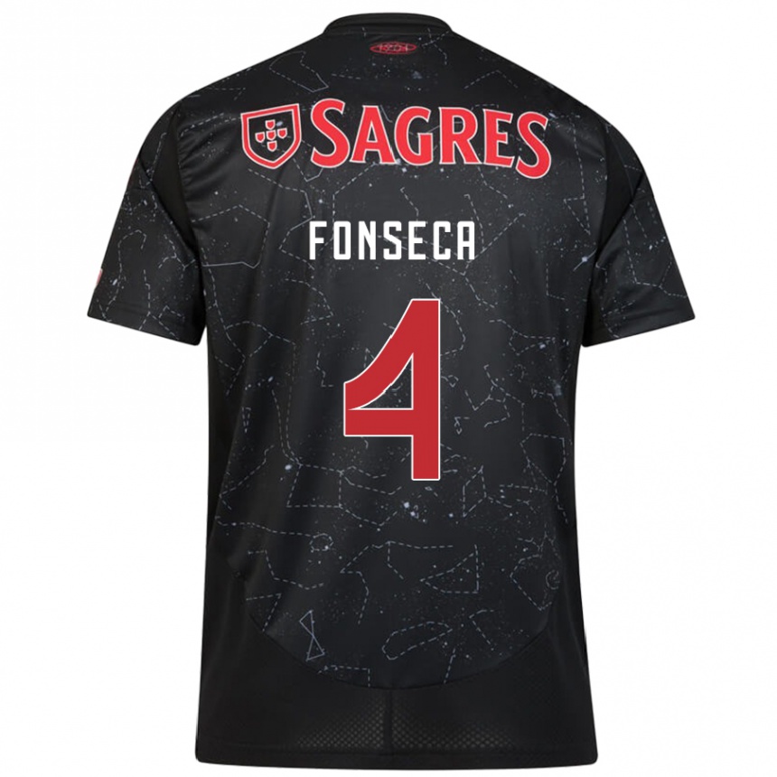 Kinder Fußball João Fonseca #4 Schwarz Rot Auswärtstrikot Trikot 2024/25 T-Shirt Luxemburg