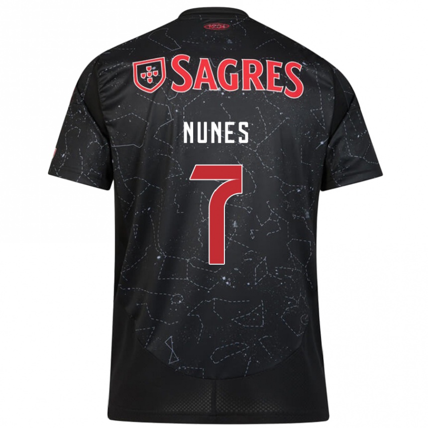 Kinder Fußball Bernardo Nunes #7 Schwarz Rot Auswärtstrikot Trikot 2024/25 T-Shirt Luxemburg