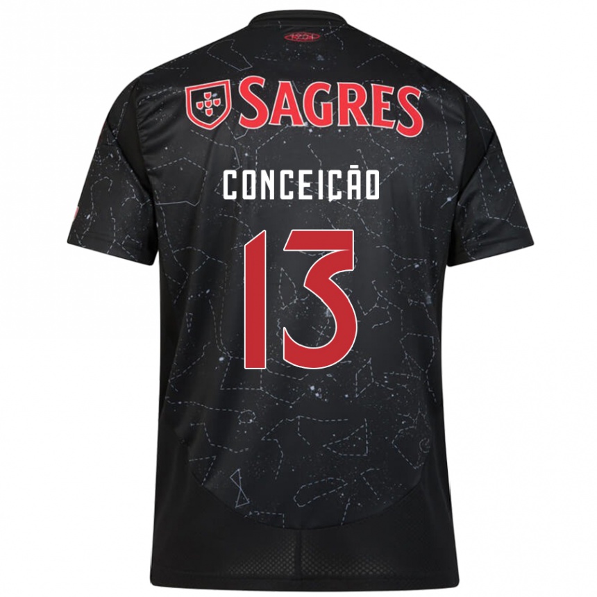 Kinder Fußball João Conceição #13 Schwarz Rot Auswärtstrikot Trikot 2024/25 T-Shirt Luxemburg