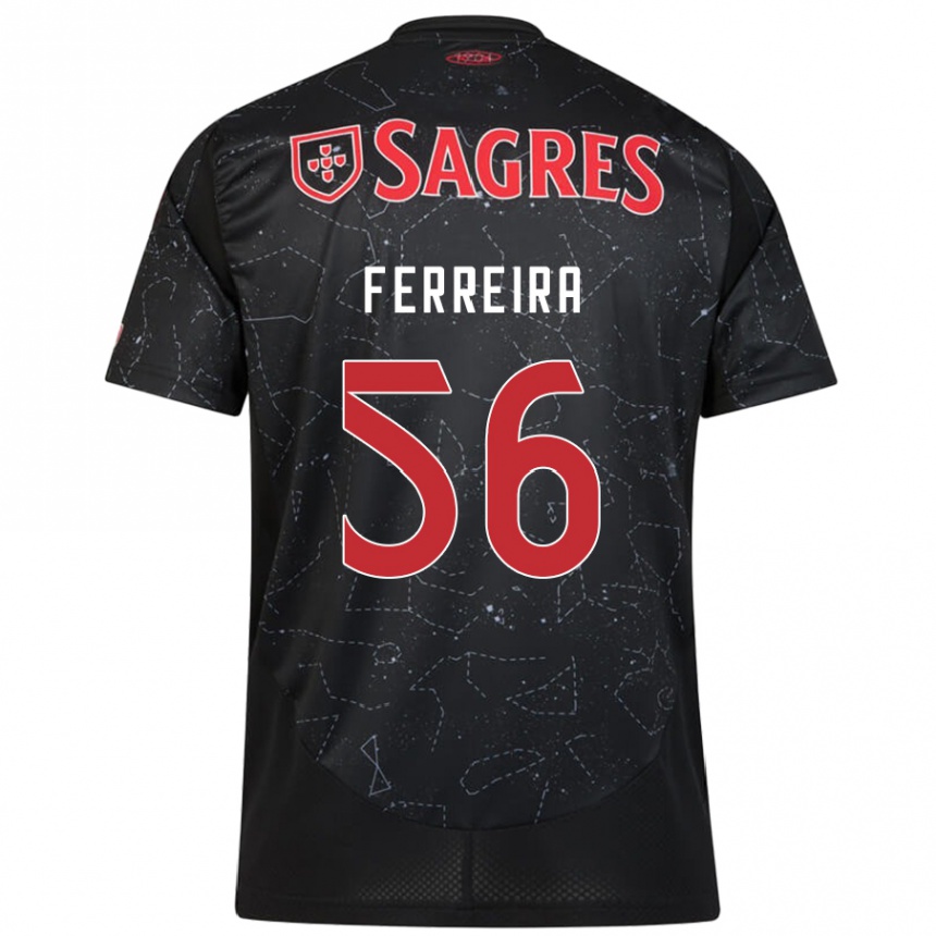 Kinder Fußball Martim Ferreira #56 Schwarz Rot Auswärtstrikot Trikot 2024/25 T-Shirt Luxemburg