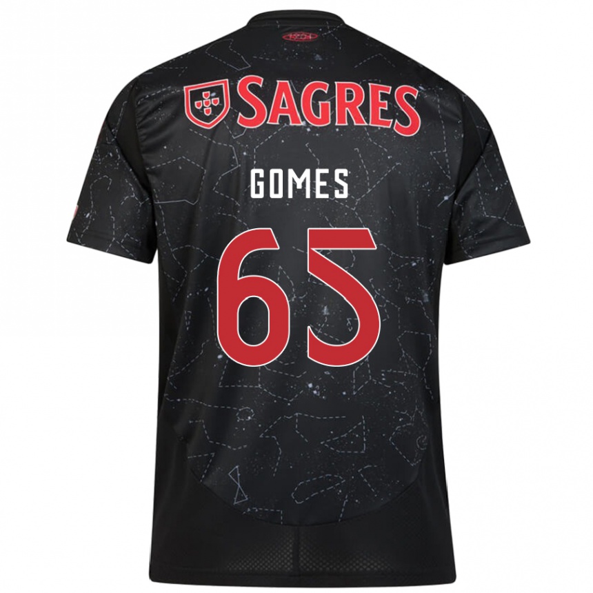 Kinder Fußball André Gomes #65 Schwarz Rot Auswärtstrikot Trikot 2024/25 T-Shirt Luxemburg