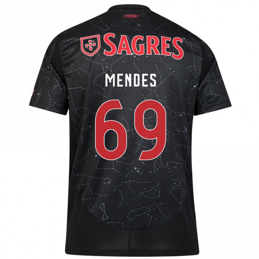 Kinder Fußball Vladimir Mendes #69 Schwarz Rot Auswärtstrikot Trikot 2024/25 T-Shirt Luxemburg