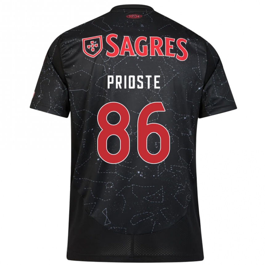 Kinder Fußball Diogo Prioste #86 Schwarz Rot Auswärtstrikot Trikot 2024/25 T-Shirt Luxemburg