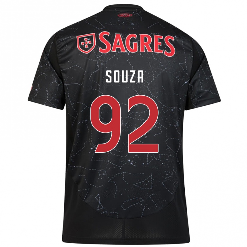 Kinder Fußball Pedro Souza #92 Schwarz Rot Auswärtstrikot Trikot 2024/25 T-Shirt Luxemburg