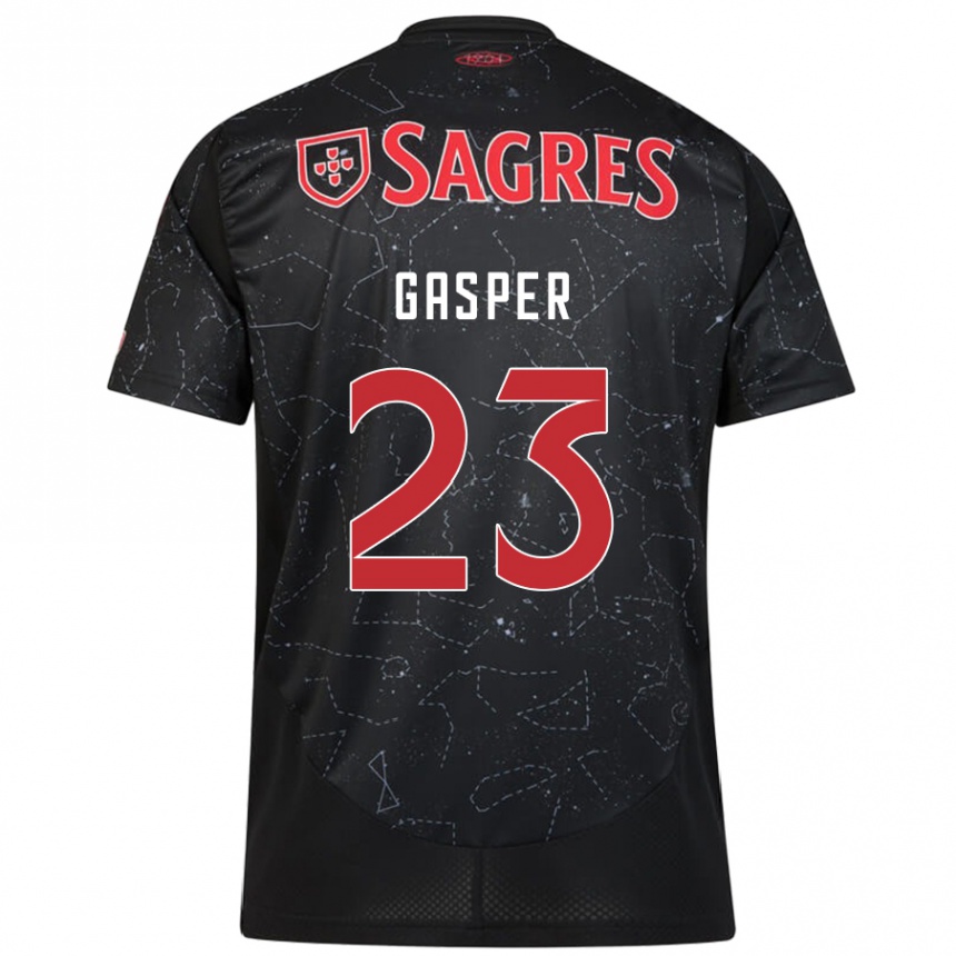 Kinder Fußball Anna Gasper #23 Schwarz Rot Auswärtstrikot Trikot 2024/25 T-Shirt Luxemburg