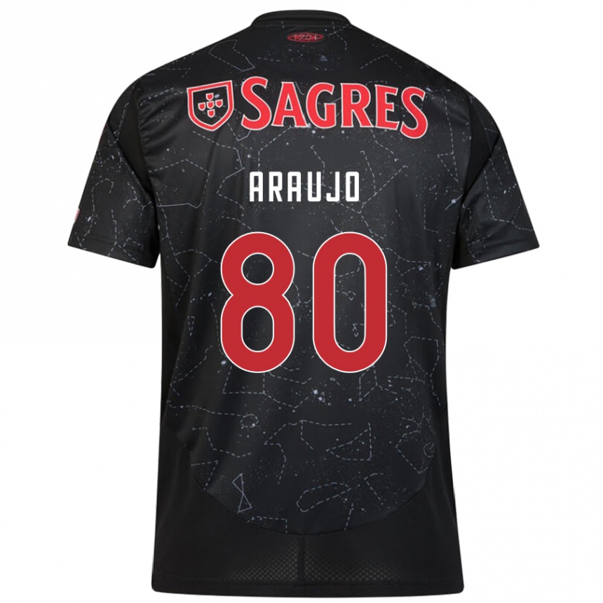 Kinder Fußball Lais Araujo #80 Schwarz Rot Auswärtstrikot Trikot 2024/25 T-Shirt Luxemburg