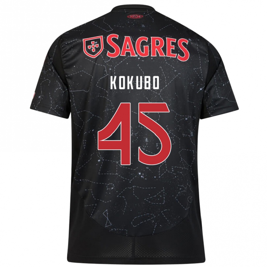 Kinder Fußball Leo Kokubo #45 Schwarz Rot Auswärtstrikot Trikot 2024/25 T-Shirt Luxemburg