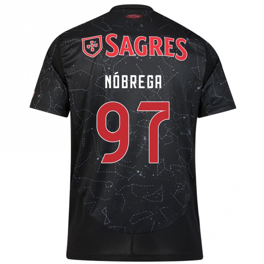 Kinder Fußball Ricardo Nóbrega #97 Schwarz Rot Auswärtstrikot Trikot 2024/25 T-Shirt Luxemburg