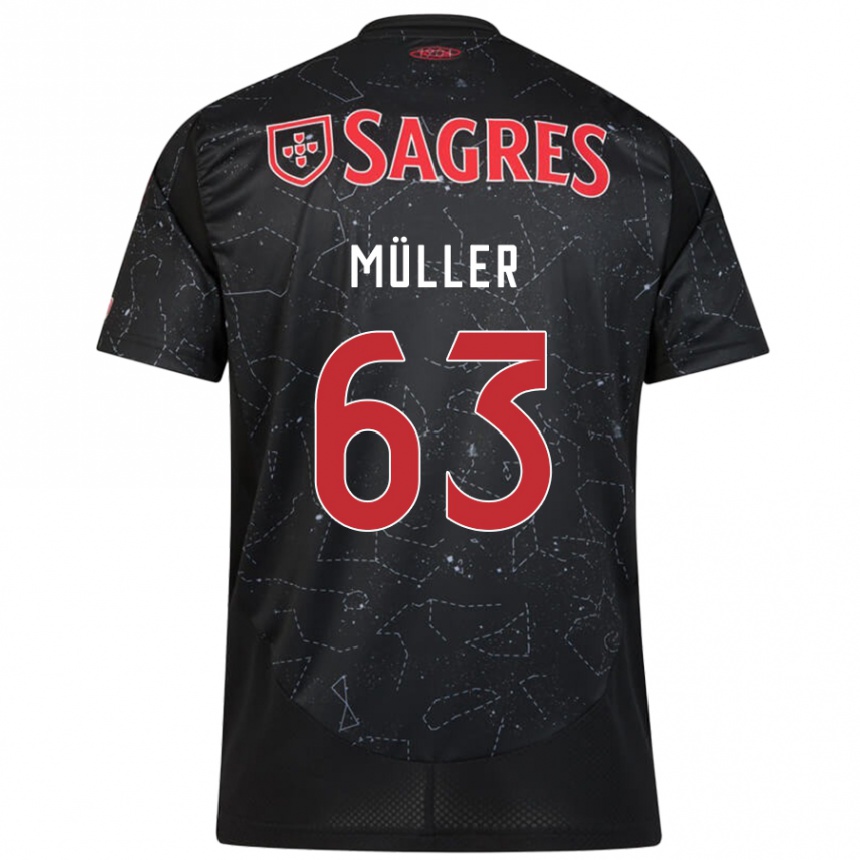 Kinder Fußball José Müller #63 Schwarz Rot Auswärtstrikot Trikot 2024/25 T-Shirt Luxemburg