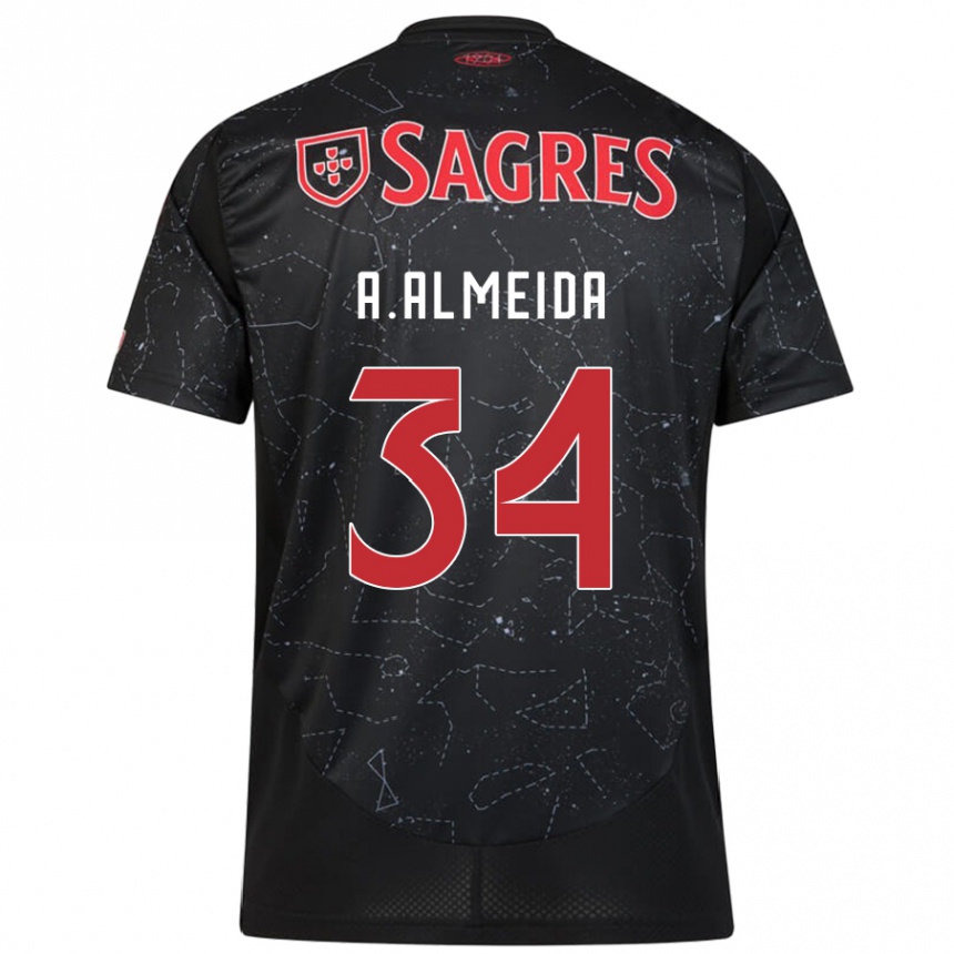 Kinder Fußball Andre Almeida #34 Schwarz Rot Auswärtstrikot Trikot 2024/25 T-Shirt Luxemburg