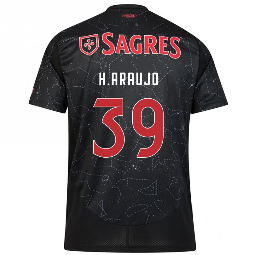 Kinder Fußball Henrique Araujo #39 Schwarz Rot Auswärtstrikot Trikot 2024/25 T-Shirt Luxemburg