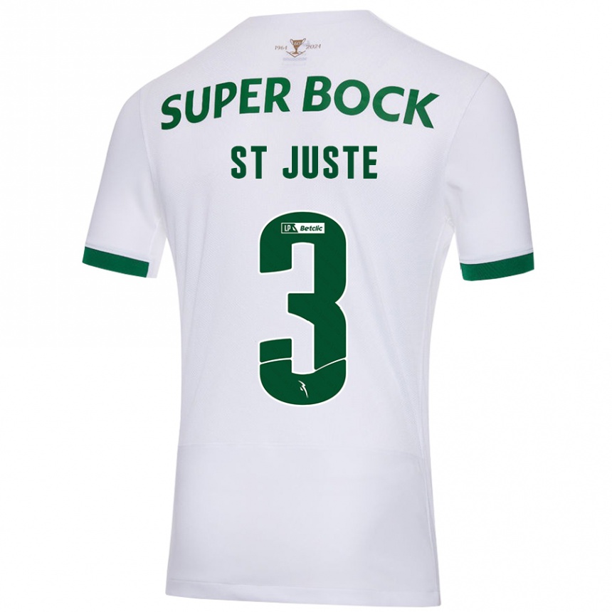 Kinder Fußball Jerry St. Juste #3 Weiß Grün Auswärtstrikot Trikot 2024/25 T-Shirt Luxemburg