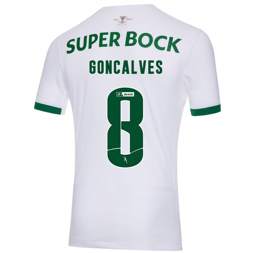 Kinder Fußball Pedro Gonçalves #8 Weiß Grün Auswärtstrikot Trikot 2024/25 T-Shirt Luxemburg