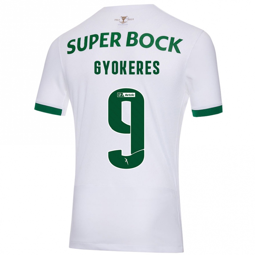 Kinder Fußball Viktor Gyökeres #9 Weiß Grün Auswärtstrikot Trikot 2024/25 T-Shirt Luxemburg