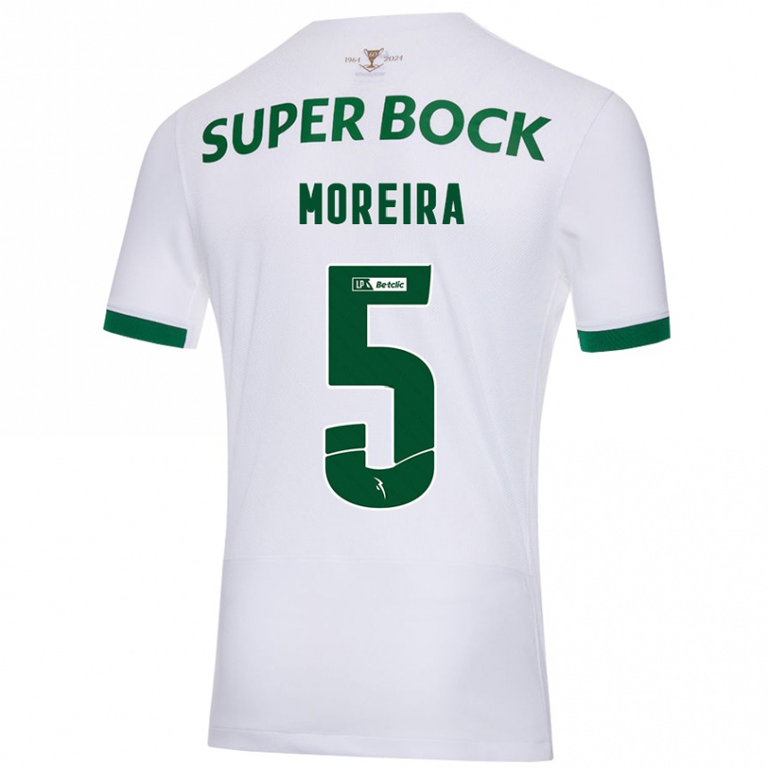 Kinder Fußball David Moreira #5 Weiß Grün Auswärtstrikot Trikot 2024/25 T-Shirt Luxemburg