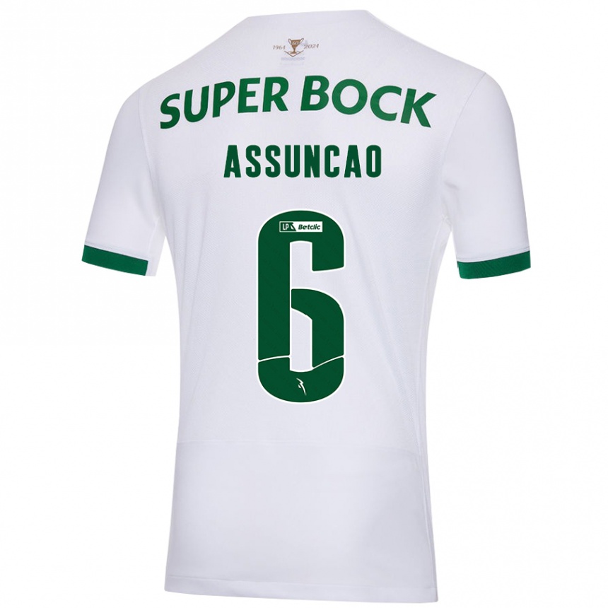 Kinder Fußball João Assunção #6 Weiß Grün Auswärtstrikot Trikot 2024/25 T-Shirt Luxemburg