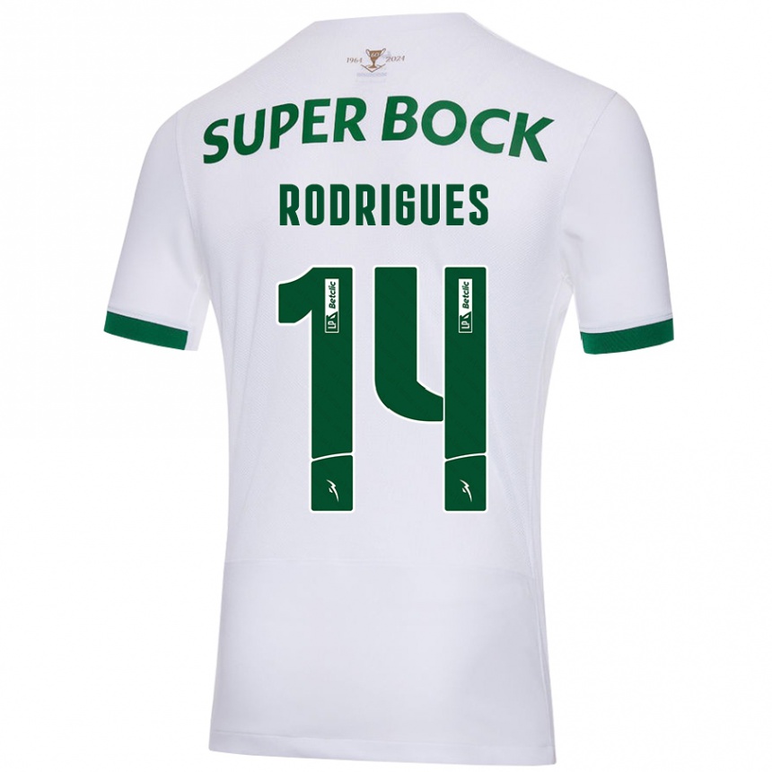 Kinder Fußball Paulo Rodrigues #14 Weiß Grün Auswärtstrikot Trikot 2024/25 T-Shirt Luxemburg