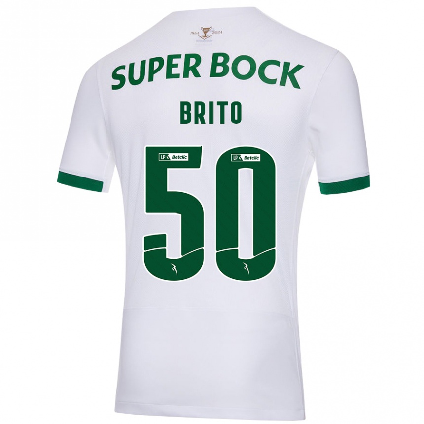 Kinder Fußball Alexandre Brito #50 Weiß Grün Auswärtstrikot Trikot 2024/25 T-Shirt Luxemburg